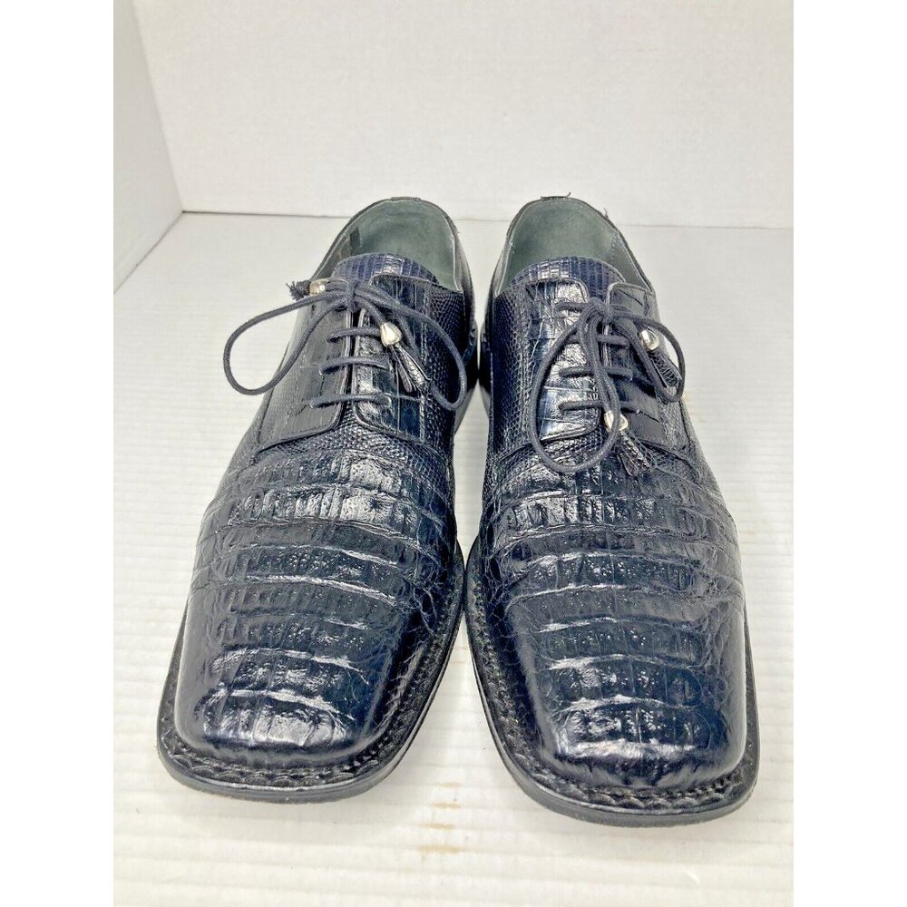 Slick Exotica Mens Sz 8.5  Black Hornback Crocodile Alligator Shoes